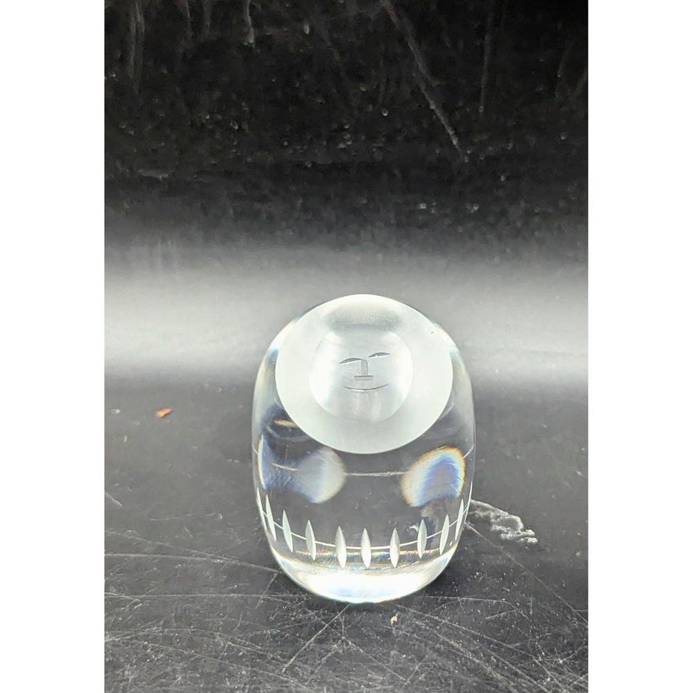 Vintage Hadeland SPACE HUNTER Innuit Eskimo Crystal Glass Figurine SIgned 2.25"
